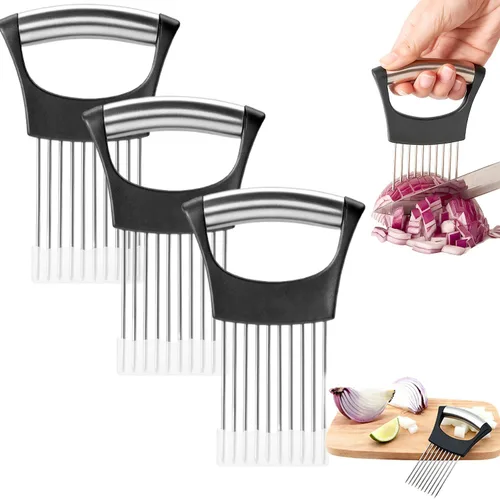 Miniatura 8 de Soporte para rebanar cebollas, nuevo soporte de rebanador de cebolla de acero inoxidable 2025, rebanador de limón, cortador de verduras para carne