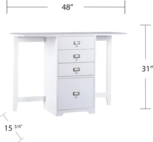Miniatura 3 de SEI Furniture Escritorio Drop-Leaf con almacenamiento, color blanco
