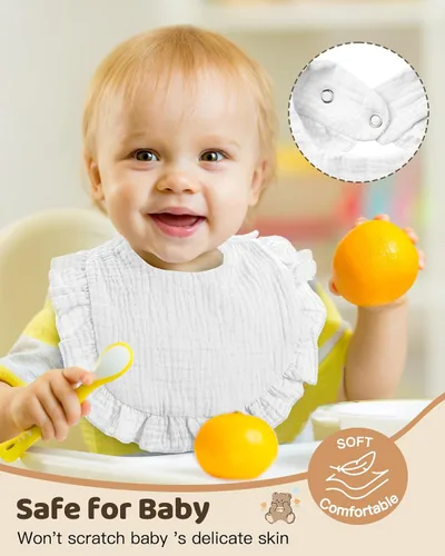 Miniatura 2 de Lictin Juego de 8 baberos de muselina para bebé - Baberos tipo bandana para babeo y dentición, de algodón unisex Blanco