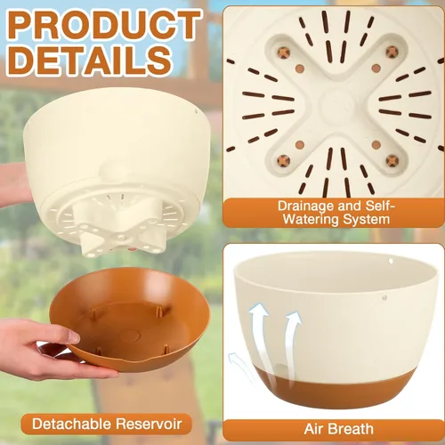 Miniatura 3 de Mumufy 6 macetas colgantes de 8 pulgadas para plantas de interior y exterior, color beige