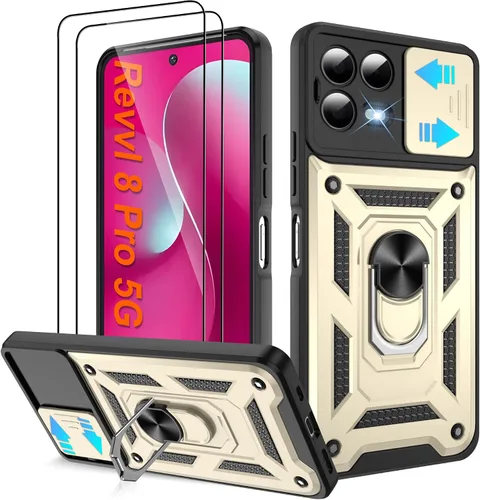 Miniatura 72 de ATUMP Funda para T-Mobile Revvl V Plus 5G con protector de pantalla HD con cubierta de cámara deslizante, soporte de anillo de rotación de 360° Negro