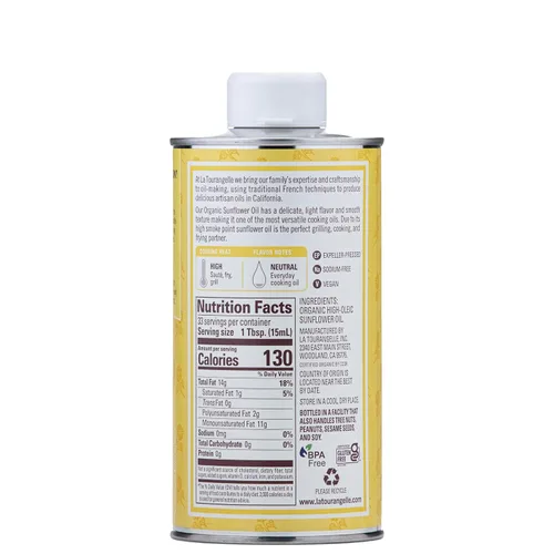 Miniatura 2 de La Tourangelle, Aceite orgánico de girasol alto oleico, aceite neutro para cocinar a fuego medio a alto y cuidado de la piel, sin OMG, libre