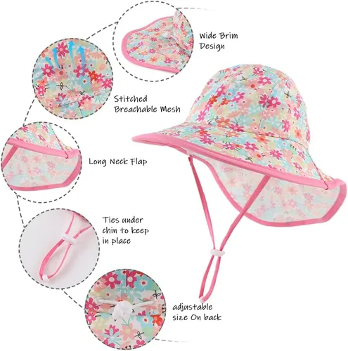 Miniatura 25 de Sombrero de verano para niños pequeños con solapa para el cuello, impermeable, sombrero de natación para niños, protección UV, sombrero de playa