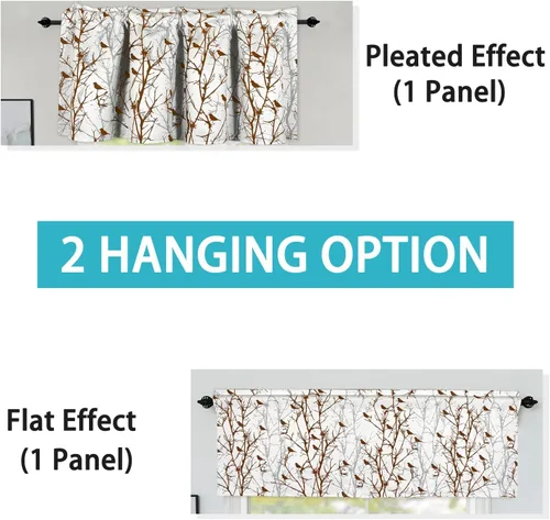 Miniatura 6 de Cenefas de cortina opacas para ventanas de cocina, ramas de árbol, estampado de pájaros, cenefas cortas para ventana de dormitorio, sala de estar