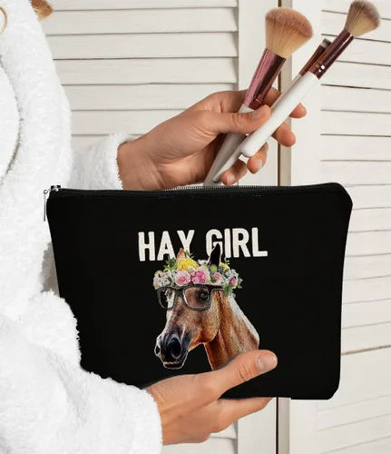 Miniatura 2 de BARPER Bolsa de maquillaje Hey Girl Horse con gafas de sol Hey Farm Flowers bolsa cosmética bolsa de maquillaje mejor idea de regalo para amantes