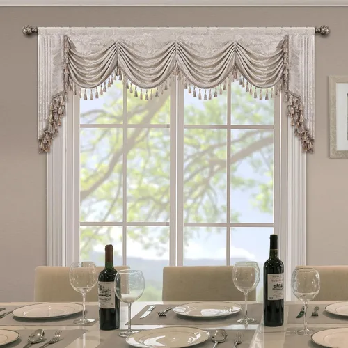 Miniatura 43 de Loom and Mill Cenefa de cascada de lujo de jacquard para sala de estar, elegantes cenefas de ventana con festones y cuentas damascadas, cortinas