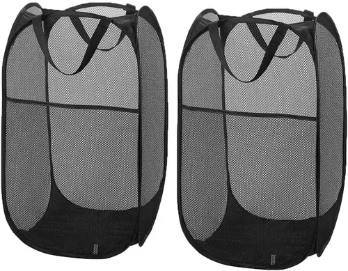 Miniatura 11 de Larpur 2 cestas de malla emergentes para lavandería, plegables y portátiles, con asas de transporte reforzadas, cesta de ropa gris para el hogar, 2