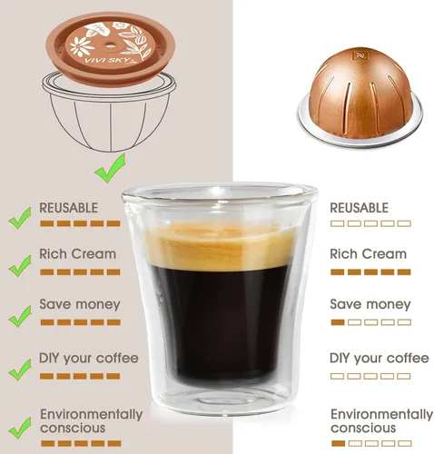Miniatura 3 de VIVI SKY Tapas de cápsula de café reutilizables funcionan con cápsulas N*espresso Pods Vertuoline, tapas de silicona de grado alimenticio utilizadas