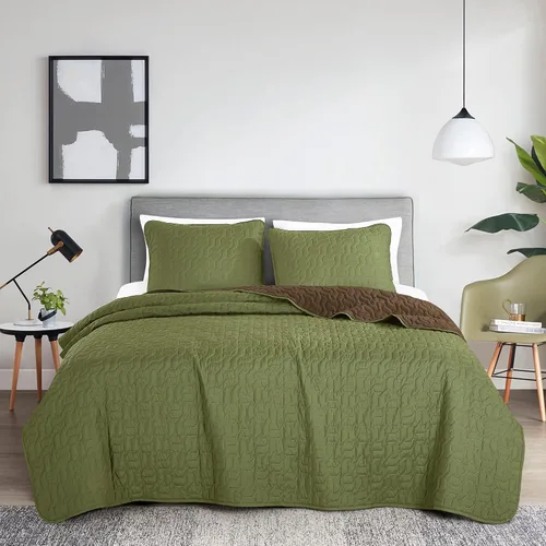 Miniatura 15 de ESCA Fawda - Juego de colcha acolchada reversible de 3 piezas con 2 fundas de almohada, tamaño King/Cal King