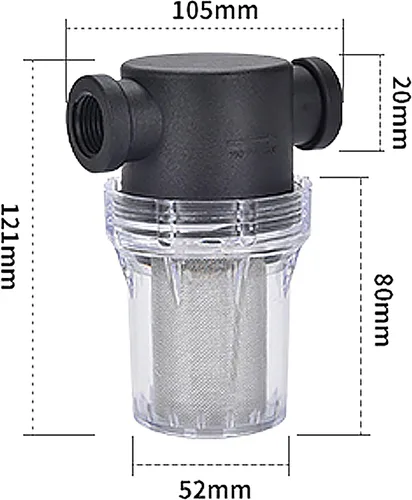 Miniatura 4 de Filtro de agua, filtro de tubo giratorio de 1/2 '', cubierta de nailon PA66, cuenco de PC, pantalla inoxidable 304
