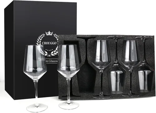 Miniatura 7 de Chouggo Juego de 6 copas de vino, cristal soplado a mano para vino tinto o blanco, 15 onzas, hechas a mano por artesanos, regalos para mujeres