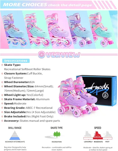Miniatura 8 de 2PM SPORTS Patines de ruedas para niñas, niños y niños pequeños de 4 a 6, 5 a 8, 6 a 12, 8 a 12 años con ruedas iluminadas, patines ajustables