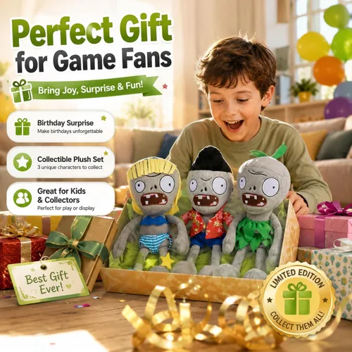 Miniatura 7 de Dyharnsty Juego de 3 bonitos juguetes de peluche de zombi, muñeca de peluche de PVZ para niños, grandes regalos para niños y fanáticos