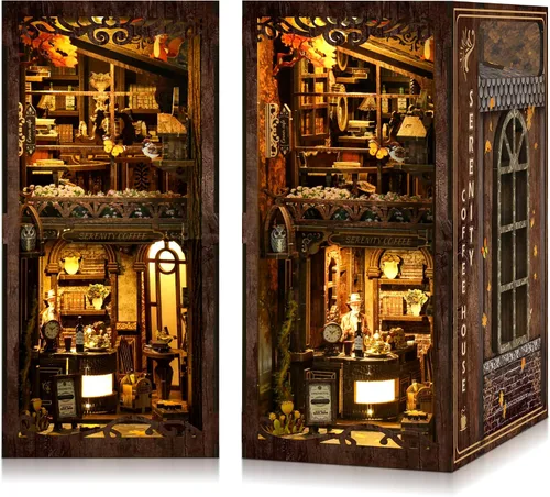Miniatura 9 de CRIOLPO Kits de Rincón de Libros para Adultos - Kit de Rincón de Libros Decoración de Estantería Casa en Miniatura DIY Kit para Estantería - Kits