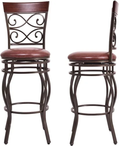 Miniatura 6 de Taburete de bar giratorio de 30 pulgadas de altura de asiento, taburetes de bar giratorios de 360 grados con asiento acolchado de cuero, sillas