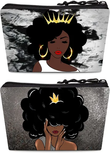 Bolsa de maquillaje Melanin para mujer, bolsa de cosméticos impresa portátil, bolsa de aseo de viaje, bolsa organizadora de maquillaje para mujeres,