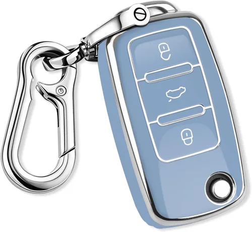 Miniatura 10 de QBUC Funda para llavero VW con llavero de poliuretano termoplástico suave con ribete plateado, compatible con Volkswagen Jetta Beetle, Santana