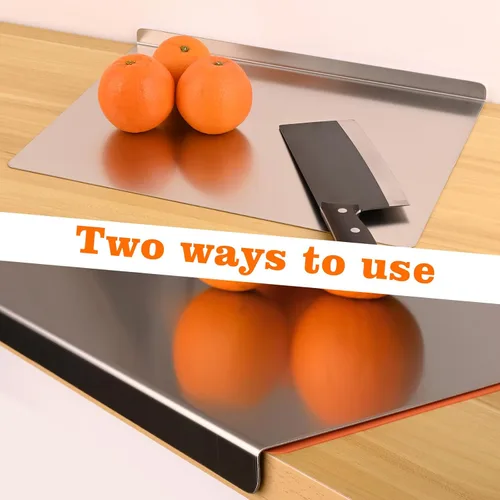 Miniatura 5 de Tablas de cortar grandes de acero inoxidable con borde de encimera, tabla de cortar con alfombrilla de silicona para carne, frutas, verduras, pan