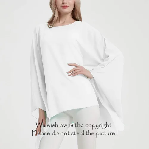 Miniatura 5 de Wiiiwish Poncho de gasa transparente para mujer, suelto, liso, largo, murciélago, caftán, túnica