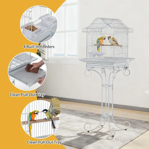 Miniatura 2 de Jaula para pájaros enrollada vintage de 58 pulgadas, metal resistente con revestimiento resistente al óxido, jaula para loros con bandeja