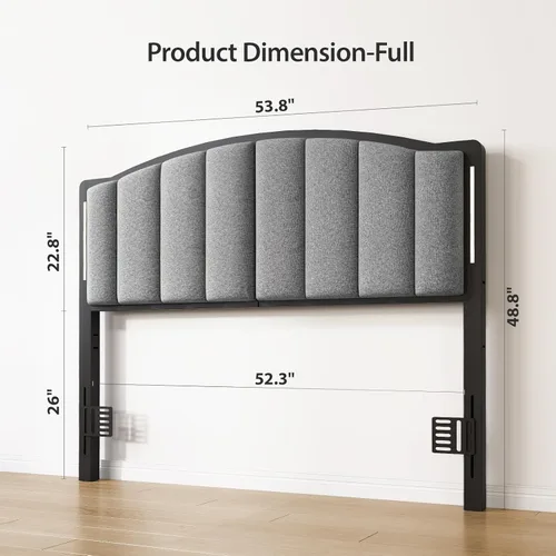 Miniatura 2 de Cabecera para cama de tamaño matrimonial con luces LED, cabecero tapizado de canal vertical acolchonado, cabecera de cama de tela de lino, marco