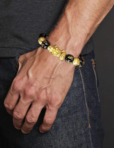 Miniatura 4 de RIOSO Feng Shui - Pulseras de buena suerte para hombres y mujeres con cuentas de obsidiana y dragón de la suerte, pulsera Pixiu Pi Yao atrae riqueza
