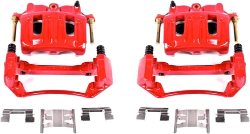 Power Stop Par de calibradores delanteros S4750 con recubrimiento en polvo rojo de alta temperatura para Ford F-150 1999-2003, Lincoln Blackwood