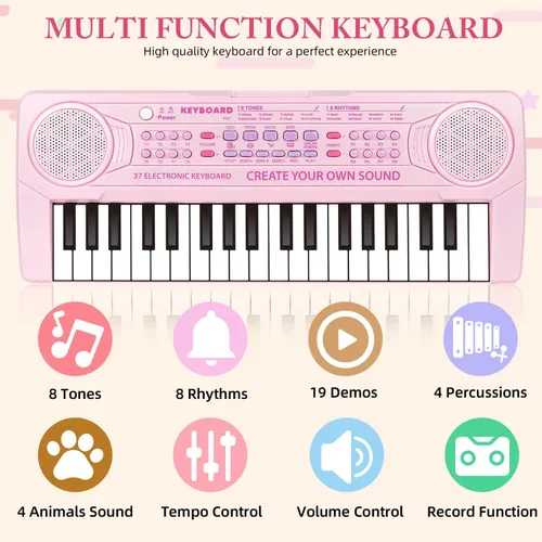 Miniatura 3 de Teclado de piano para niños, teclado de 37 teclas, juguetes musicales con micrófono, altavoz dual, juguetes de piano, regalos de cumpleaños