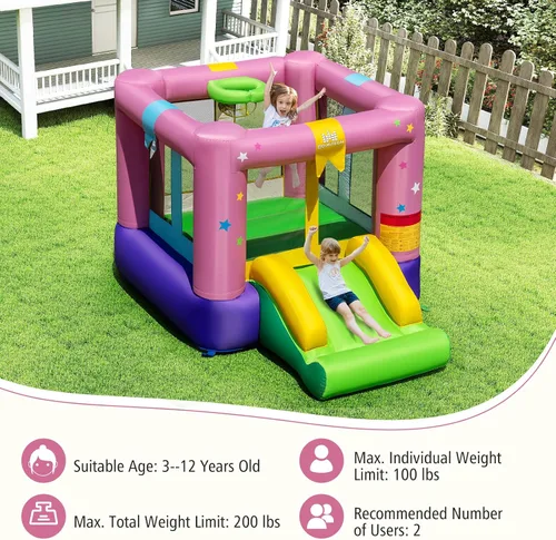 Miniatura 4 de BOUNTECH Casa inflable de rebote para niños de 3 a 12 años para interiores y exteriores con soplador de 480 W, área de salto, tobogán, juego