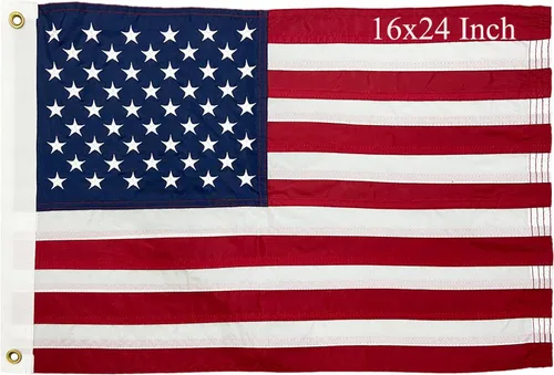 Bandera estadounidense pequeña de 16 x 24 pulgadas, bandera de barco estadounidense pequeña bordada, estrellas resistentes para interiores y 16x24