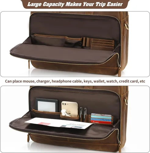 Miniatura 4 de Jack&Chris Full Grain Leather Briefcase for Men, Business Messenger Bag Laptop Bag Attache Case, Fits 15.6 Inch Laptop