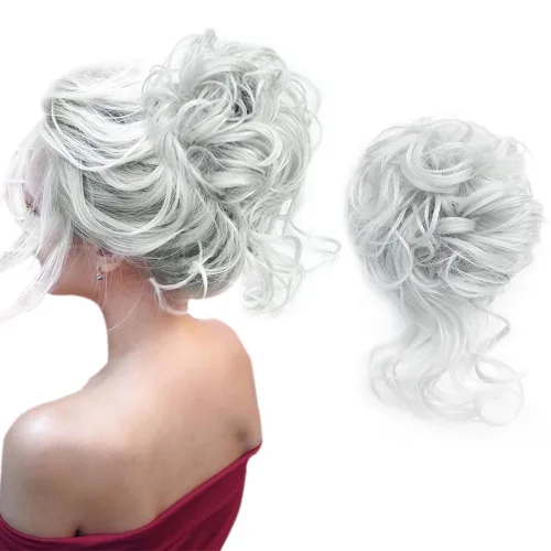 Miniatura 22 de KETHBE Moño desordenado, extensión de moños de pelo despeinado, banda elástica para el cabello, moño rizado para mujeres (negro)