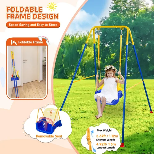 Miniatura 4 de Juego de columpios 3 en 1 para niños pequeños, columpio de bebé para interiores y exteriores, juego de columpios resistentes con soporte de metal
