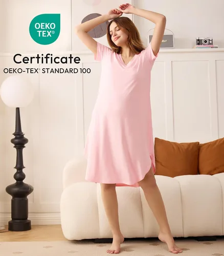 Miniatura 4 de NACHILA Camisones para mujer, viscosa hecha de bambú, cuello en V, manga corta, ropa de dormir fresca