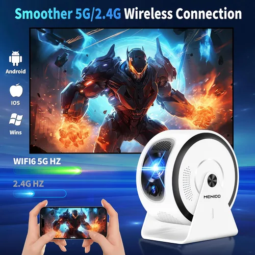 Miniatura 5 de Mini proyector 4K 1080P [aplicaciones integradas] Proyector actualizado 2026 portátil, enfoque automático y auto Keystone giratorio de 360°