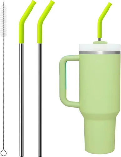 Miniatura 25 de 2 piezas de pajitas de acero inoxidable para vaso Stanley de 40 oz, accesorios de reemplazo para vaso Stanley de 40 oz con puntas de silicona