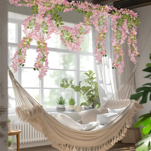 Miniatura 4 de CISDUEO 2 piezas de flores colgantes de glicina, flores de glicina, guirnalda de vid, decoración de arco de boda, enredaderas de glicina Rosa