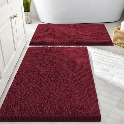 Miniatura 12 de Smiry Juego de 2 alfombras de baño, felpilla suave y absorbente, lavable a máquina, antideslizantes, para bañera, ducha y suelo