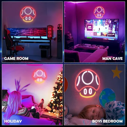 Miniatura 7 de Kavaas Letrero de Neón para Videojuegos, Letrero de Neón de Hongos para Decoración de Sala de Juegos, Cueva del Hombre, Habitación de Niños