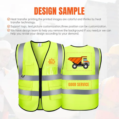 Miniatura 2 de Chaleco de seguridad con logotipo personalizado, personalizable, visibilidad clase 2, chalecos reflectantes a granel con bolsillos y cremallera