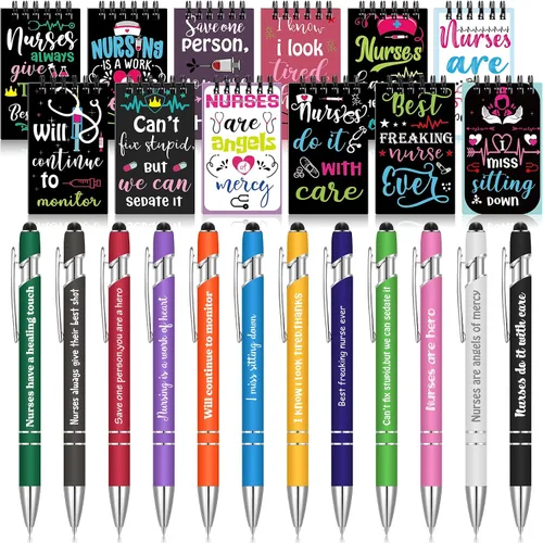 Spiareal Juego de 24 piezas de regalos para enfermeras, bolígrafos con versículos bíblicos, cuadernos de escritura, bolígrafos con cita bíblica,