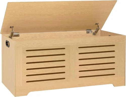 Miniatura 23 de DINZI LVJ Cofre de almacenamiento, caja de juguetes de madera de 39.4” con 2 bisagras de seguridad, banco de almacenamiento de zapatos retro