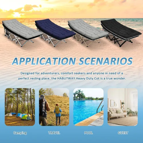 Miniatura 7 de HABUTWAY Catre de campamento, catre portátil para adultos, catre para dormir de 28 pulgadas de ancho, carga máxima de 600 libras con colchón grueso