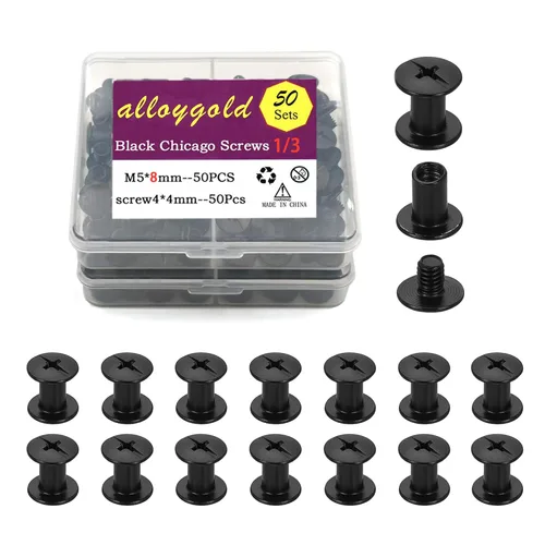 Miniatura 28 de 50 Juegos M5*6 Negro Pistola Kit de Tornillos Chicago Remaches de Cuero Tornillos Remaches Chicago Botones de Tornillos DIY Acabado de Cuero