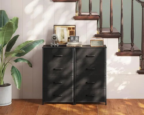 Miniatura 7 de AODK - Cómoda para dormitorio con 4 cajones de almacenamiento, cómoda pequeña de tela con marco de acero resistente, color negro