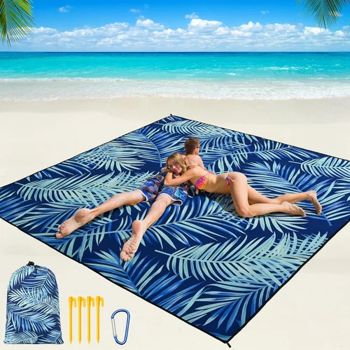 Miniatura 64 de WIWIGO Manta de playa impermeable a prueba de arena tapete de playa 79" X 83"/10'x9' para 2-8 adultos, de secado rápido, tapete de picnic al aire