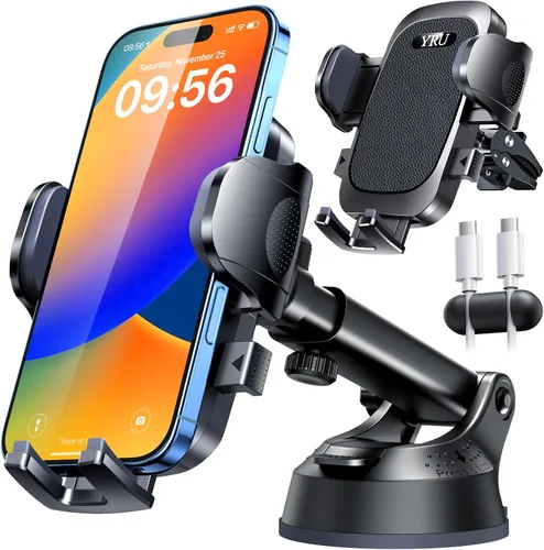 Miniatura 10 de YRU [True Upgrade for Safety Car Phone Holder Mount [Patent & Military-Grade] Dashboard Cell Phone Holder for Car Vent Windshield Phone Stand for