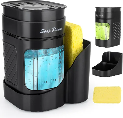 Dispensador de jabón para platos de cocina con soporte para esponja, juego de dispensador de bomba de jabón para lavavajillas 3 en 1 para encimera