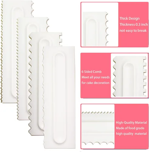 Miniatura 3 de Juego de 9 raspadores para tartas, juego de raspador de tartas, herramienta pulidora de raspador de glaseado ajustable, peine de decoración de Blanco