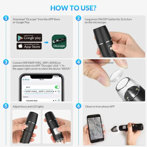 Miniatura 4 de Microscopio digital portátil inalámbrico para niños y adultos, aumento de 50 x 1000 x con soporte giratorio de 360 grados, compatible